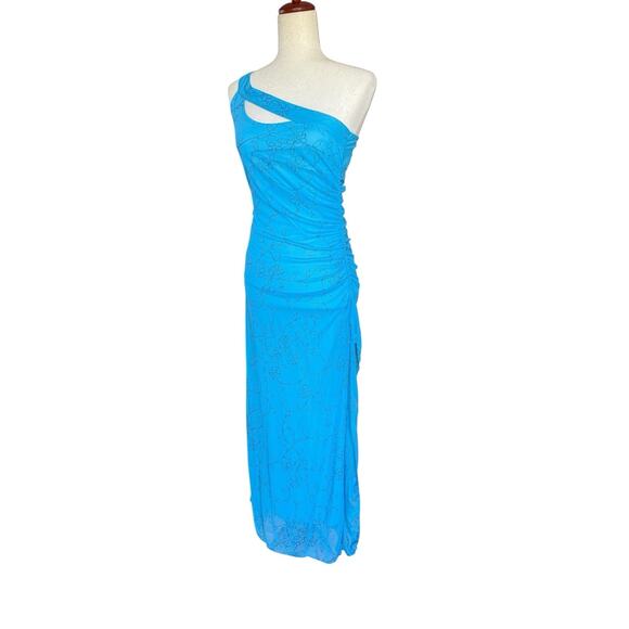 Vintage Taboo Prom Dress Maxi One Shoulder Blue Glitter Cut Out Y2K Size M - Picture 1 of 8